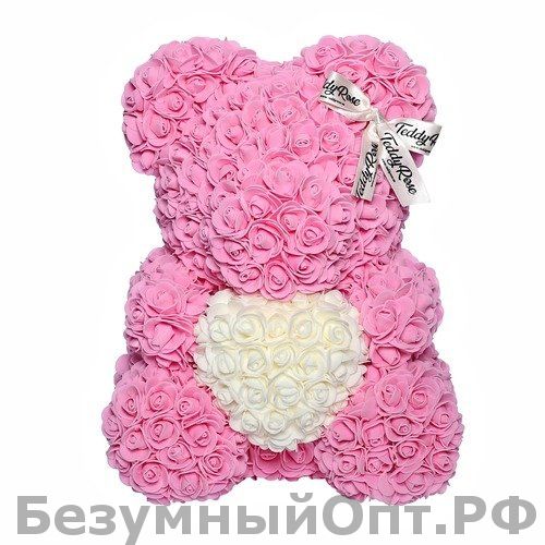 Мишка из 3D роз с бантом 20см оптом